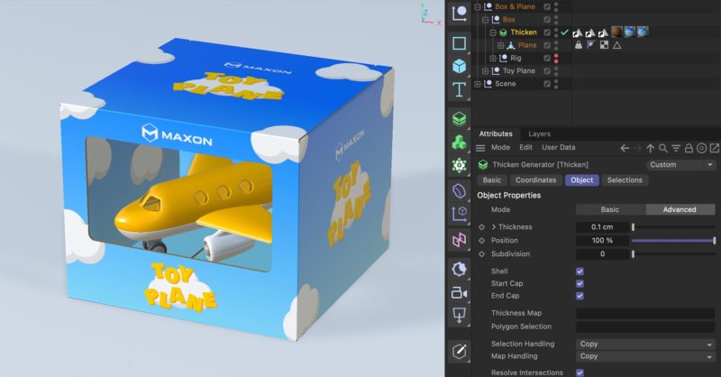 Cinema 4D - 厚み付けジェネレータ